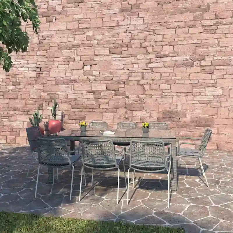Amazonia Rouge Outdoor 9pc Patio Dining Set - With Cushions
