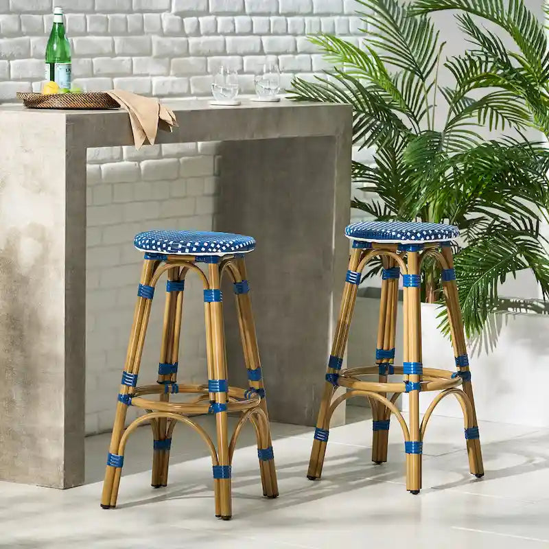 Starla Outdoor Aluminum and Wicker 29.5 Inch Barstools (Set of 2) by Christopher Knight Home - N/A