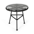 Table d'appoint d'extérieur Orlando en rotin synthétique tressé avec plateau en verre par Christopher Knight Home