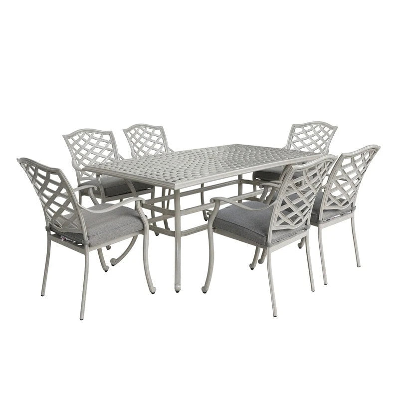 Ensemble de salle à manger rectangulaire 7 pièces Torino en aluminium avec 6 chaises avec accoudoirs - Non disponible