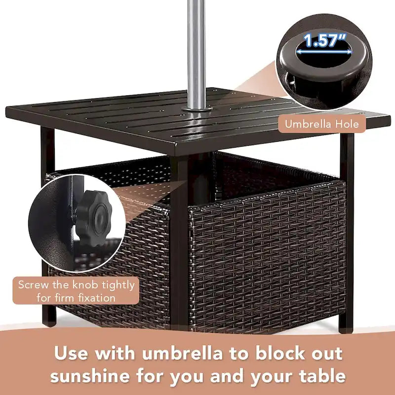 Table d'appoint en rotin tressé marron, mobilier d'extérieur, table pour parasol de terrasse