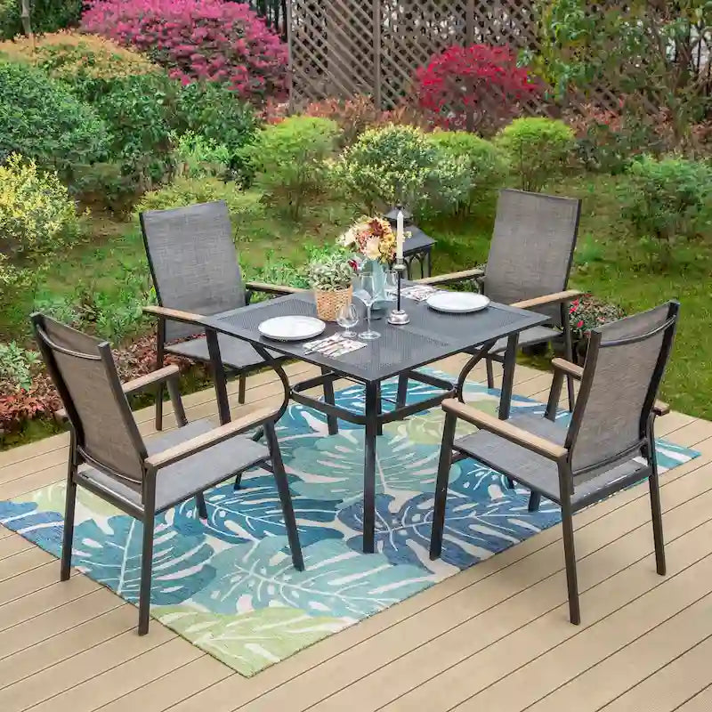 MAISON ARTS 5 Pieces Dining Set, 4 x Aluminium Stackable Dining Chairs and 1 x Metal Table