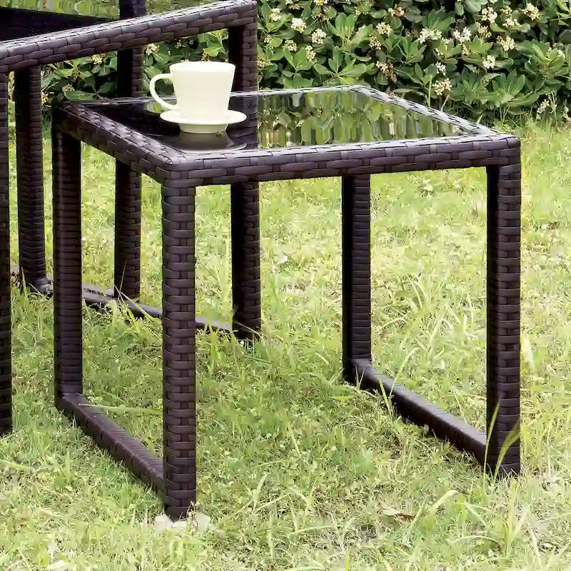 Ensemble de 3 tables gigognes d'extérieur Viro Contemporary Espresso avec plateau en verre, par Furniture of America