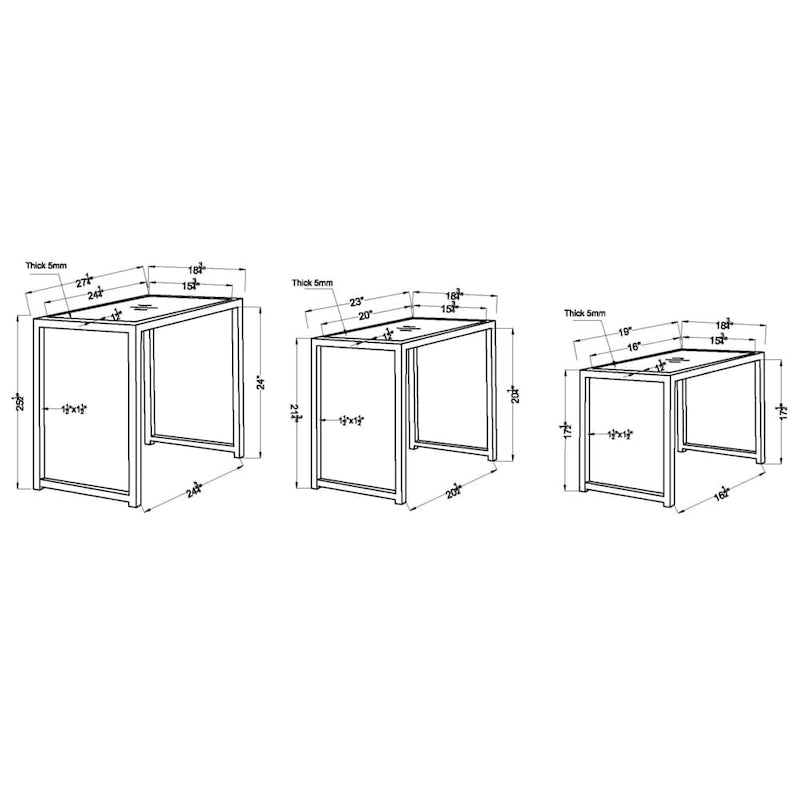 Ensemble de 3 tables gigognes d'extérieur Viro Contemporary Espresso avec plateau en verre, par Furniture of America