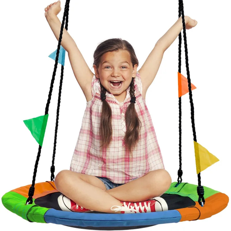 Saucer Tree Swing in Multi-Color Rainbow  Kids Indoor/Outdoor Round Mat Swing  Accessories Included (Round  24)