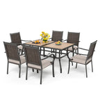 Ensemble de salle à manger d'extérieur MAISON ARTS 7 pièces, 6 chaises en rotin avec coussin et 1 table avec trou pour parasol - Non disponible