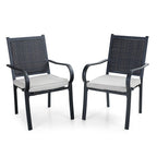 Ensemble de salle à manger d'extérieur MAISON ARTS 7 pièces, 6 chaises en rotin avec coussin et 1 table avec trou pour parasol - Non disponible