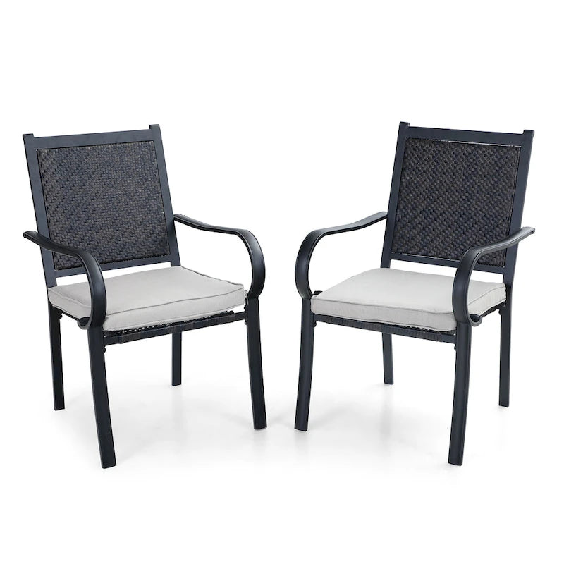 Ensemble de salle à manger d'extérieur MAISON ARTS 7 pièces, 6 chaises en rotin avec coussin et 1 table avec trou pour parasol - Non disponible