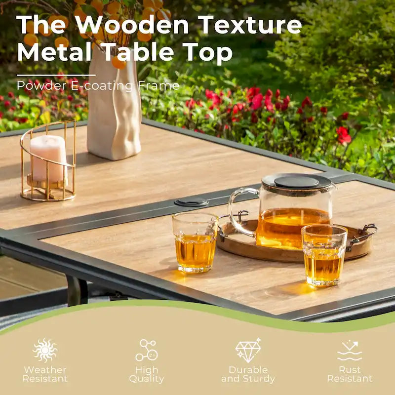 Ensemble de salle à manger d'extérieur MAISON ARTS 7 pièces, 6 chaises en rotin avec coussin et 1 table avec trou pour parasol - Non disponible