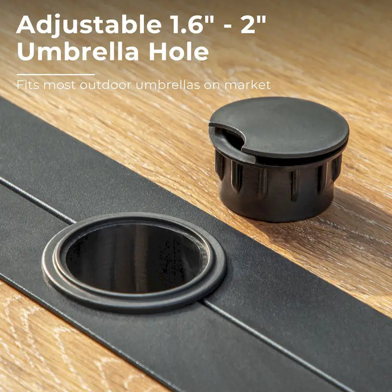 Ensemble de salle à manger d'extérieur MAISON ARTS 7 pièces, 6 chaises en rotin avec coussin et 1 table avec trou pour parasol - Non disponible