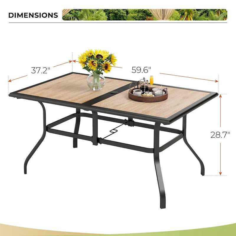 Ensemble de salle à manger d'extérieur MAISON ARTS 7 pièces, 6 chaises en rotin avec coussin et 1 table avec trou pour parasol - Non disponible