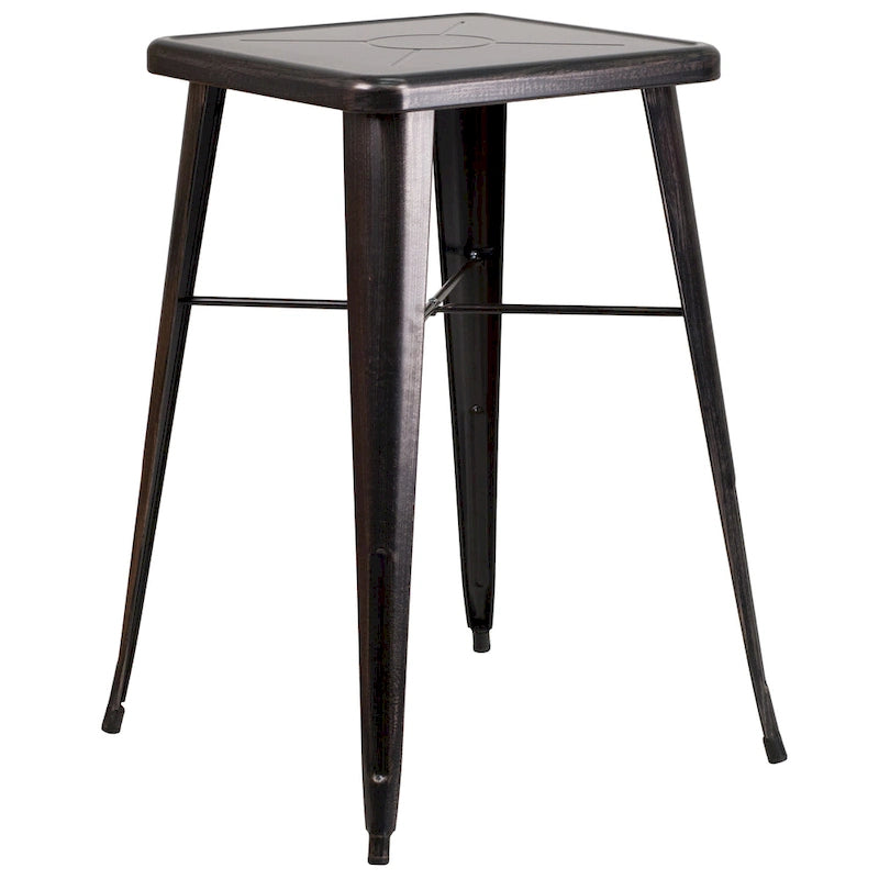 Ensemble table de bar carrée en métal pour intérieur/extérieur (60,3 cm) avec 2 tabourets carrés - 70,5 cm (L) x 70,5 cm (P) x 101,6 cm (H)
