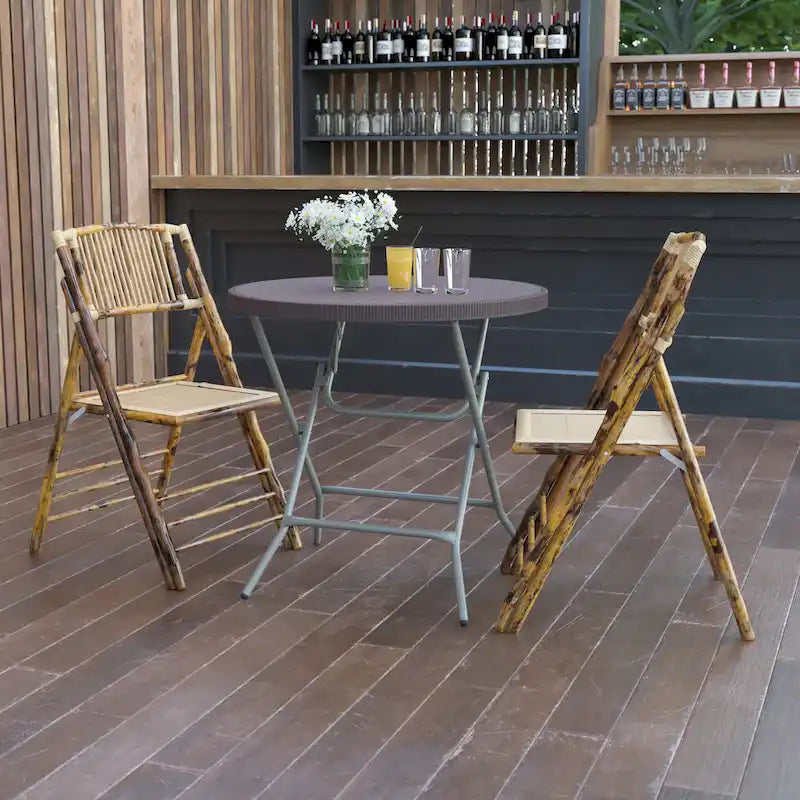 2.6-Foot Round Rattan Plastic Folding Table - Outdoor Event Table