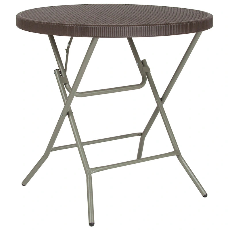 Table pliante ronde en rotin synthétique de 80 cm (2,6 pieds) - Table pour événements extérieurs