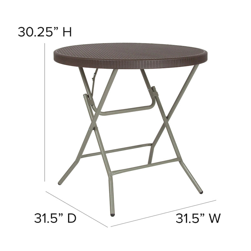 Table pliante ronde en rotin synthétique de 80 cm (2,6 pieds) - Table pour événements extérieurs