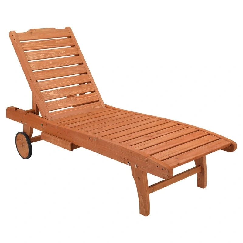 Chaise longue d'extérieur individuelle en bois massif avec roulettes
