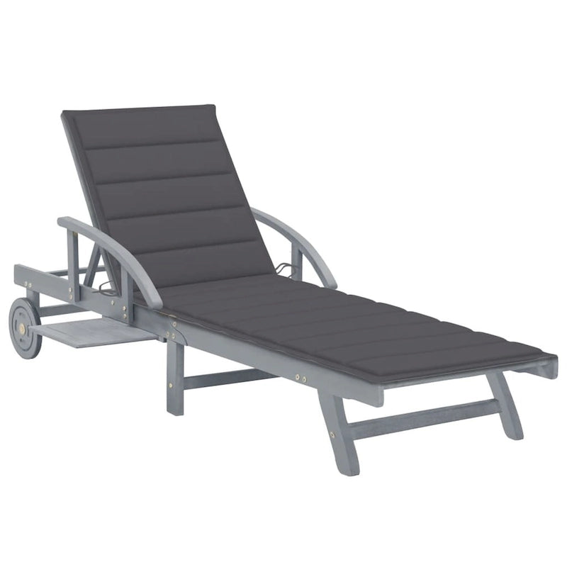 vidaXL Patio Sun Lounger with Cushion Solid Acacia Wood - 78.7  x 26.8  x 11.8 