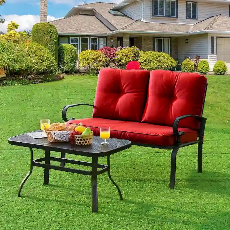 Ensemble de canapé de jardin Gymax 2 pièces avec table et causeuse, coloris rouge
