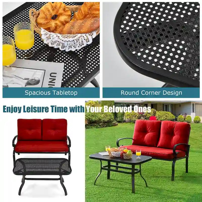 Ensemble de canapé de jardin Gymax 2 pièces avec table et causeuse, coloris rouge