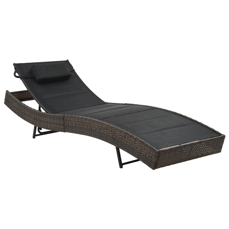 vidaXL Sun Lounger Poly Rattan and Textilene Garden Day Lounge Bed Black/Brown - 83.9  x 27.6  x (15.7 -36 )