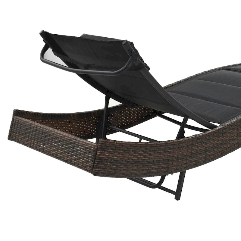 Chaise longue de jardin vidaXL en polyrotin et textilène noir/marron - 83,9 x 27,6 x (15,7 -36 )