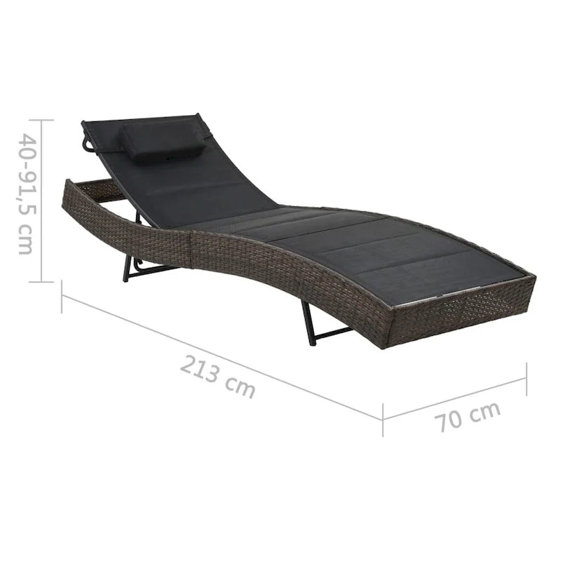 Chaise longue de jardin vidaXL en polyrotin et textilène noir/marron - 83,9 x 27,6 x (15,7 -36 )