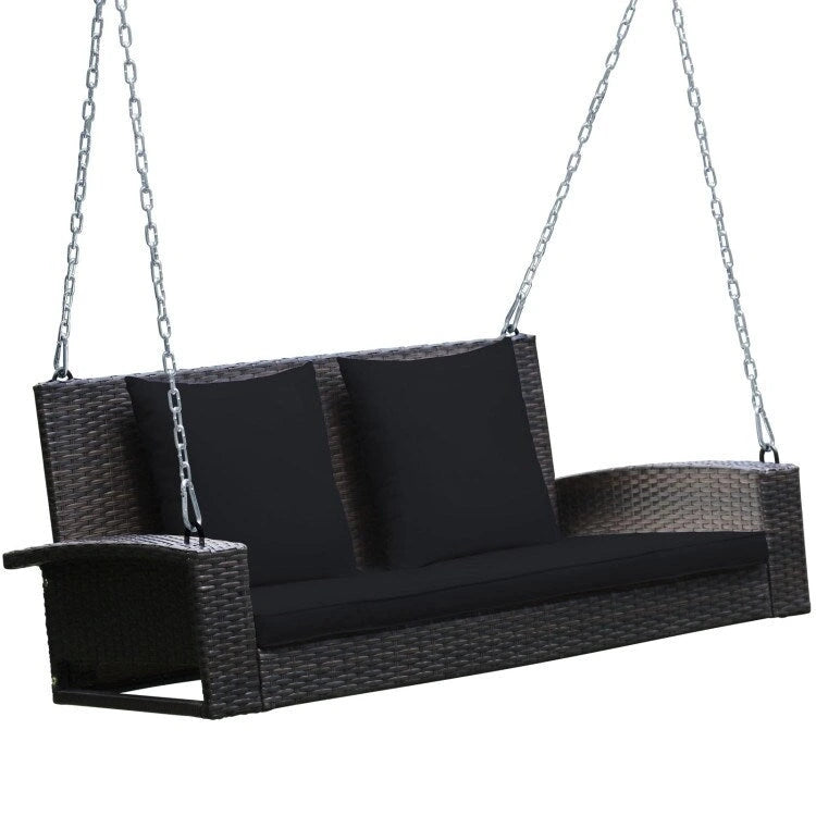 Balancelle suspendue en osier pour 2 personnes avec 2 coussins de dossier et 1 coussin d'assise - 50 x 22 x 20,5 (L x l x H)