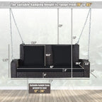 Balancelle suspendue en osier pour 2 personnes avec 2 coussins de dossier et 1 coussin d'assise - 50 x 22 x 20,5 (L x l x H)