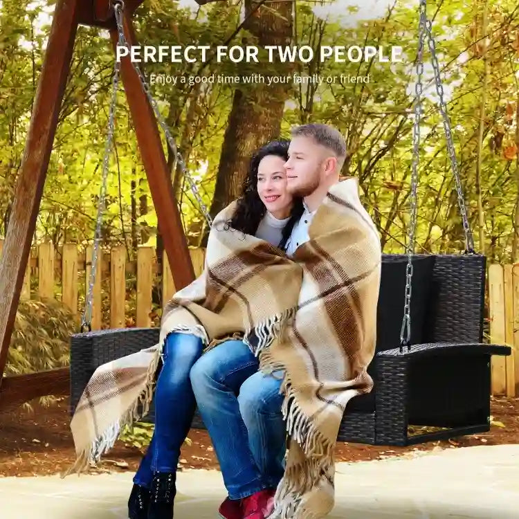 Balancelle suspendue en osier pour 2 personnes avec 2 coussins de dossier et 1 coussin d'assise - 50 x 22 x 20,5 (L x l x H)