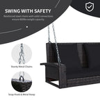 Balancelle suspendue en osier pour 2 personnes avec 2 coussins de dossier et 1 coussin d'assise - 50 x 22 x 20,5 (L x l x H)