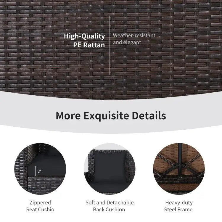 Balancelle suspendue en osier pour 2 personnes avec 2 coussins de dossier et 1 coussin d'assise - 50 x 22 x 20,5 (L x l x H)