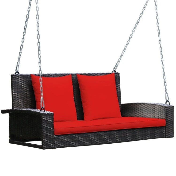 Balancelle suspendue en osier pour 2 personnes avec 2 coussins de dossier et 1 coussin d'assise - 50 x 22 x 20,5 (L x l x H)