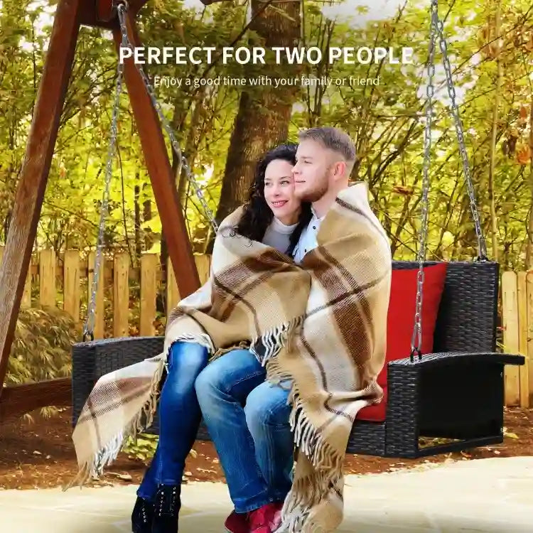 Balancelle suspendue en osier pour 2 personnes avec 2 coussins de dossier et 1 coussin d'assise - 50 x 22 x 20,5 (L x l x H)