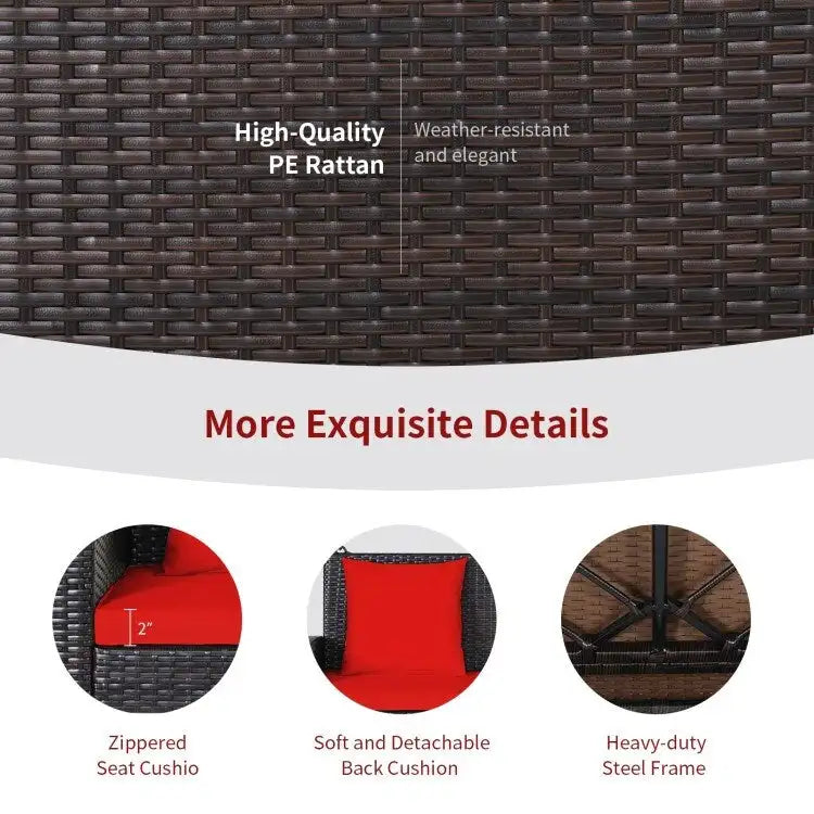 Balancelle suspendue en osier pour 2 personnes avec 2 coussins de dossier et 1 coussin d'assise - 50 x 22 x 20,5 (L x l x H)