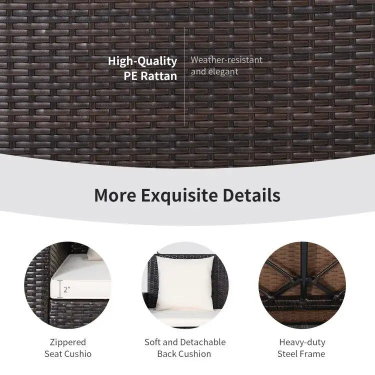 Balancelle suspendue en osier pour 2 personnes avec 2 coussins de dossier et 1 coussin d'assise - 50 x 22 x 20,5 (L x l x H)