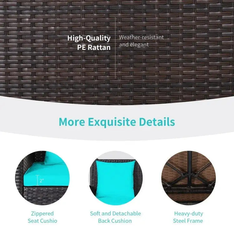 Balancelle suspendue en osier pour 2 personnes avec 2 coussins de dossier et 1 coussin d'assise - 50 x 22 x 20,5 (L x l x H)