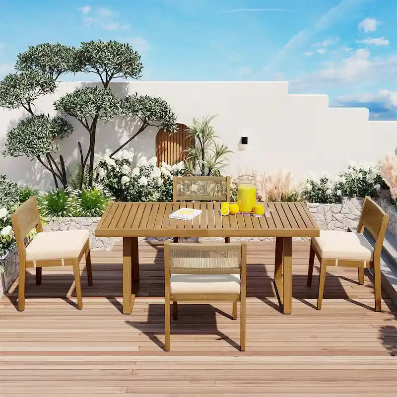 Ensemble table et chaises de jardin en bois d'acacia pour plusieurs personnes