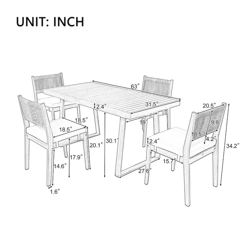 Ensemble table et chaises de jardin en bois d'acacia pour plusieurs personnes