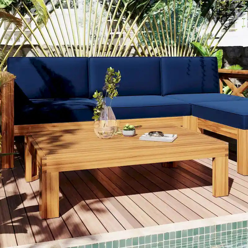 Patio Wood 5-Piece Sectional Sofa Seating Group Set with Cushions