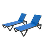 5 chaises longues d'extérieur réglables en aluminium et polypropylène bleu, 2 chaises longues - Non disponible