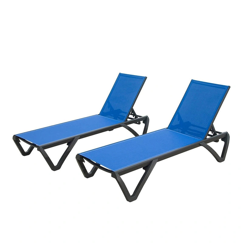 5 chaises longues d'extérieur réglables en aluminium et polypropylène bleu, 2 chaises longues - Non disponible