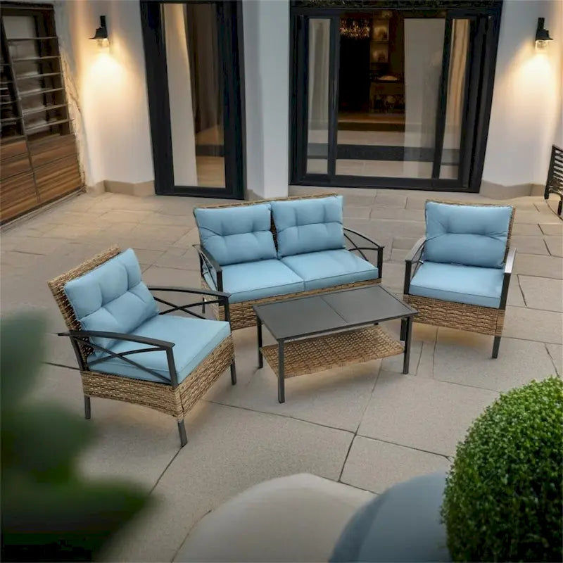 Ensemble de canapés d'angle 4 pièces pour patio, salle à manger et conversation