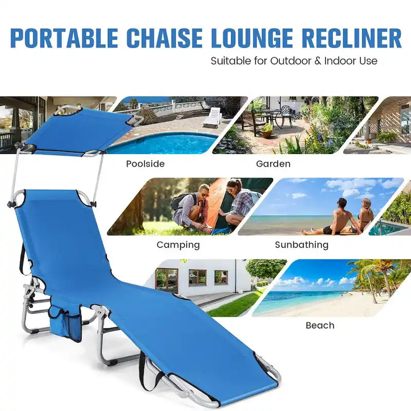 Chaise longue d'extérieur inclinable réglable en 5 positions avec auvent