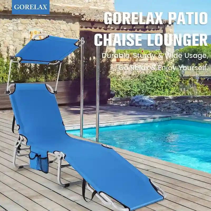 Chaise longue d'extérieur inclinable réglable en 5 positions avec auvent