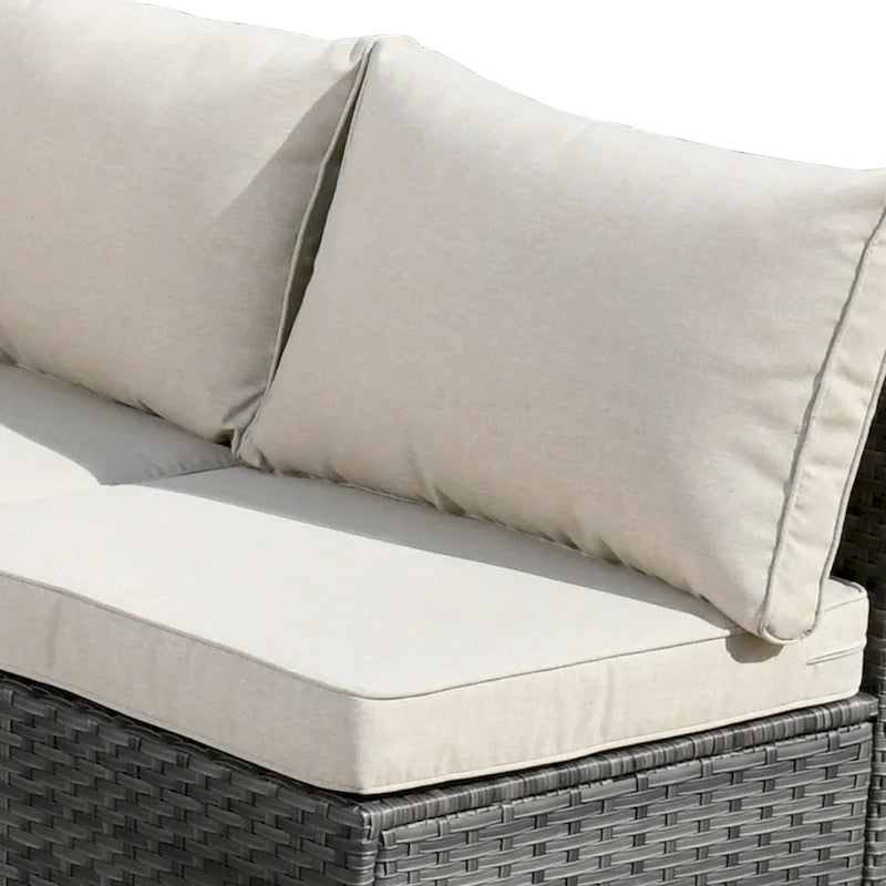 Ensemble de mobilier de patio d'extérieur 8 pièces en osier gris avec foyer HOOOWOOO