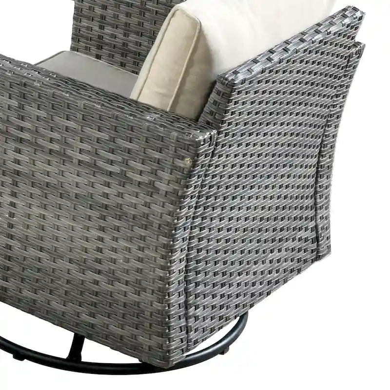 Ensemble de mobilier de patio d'extérieur 8 pièces en osier gris avec foyer HOOOWOOO