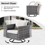 Ensemble de mobilier de patio d'extérieur 8 pièces en osier gris avec foyer HOOOWOOO