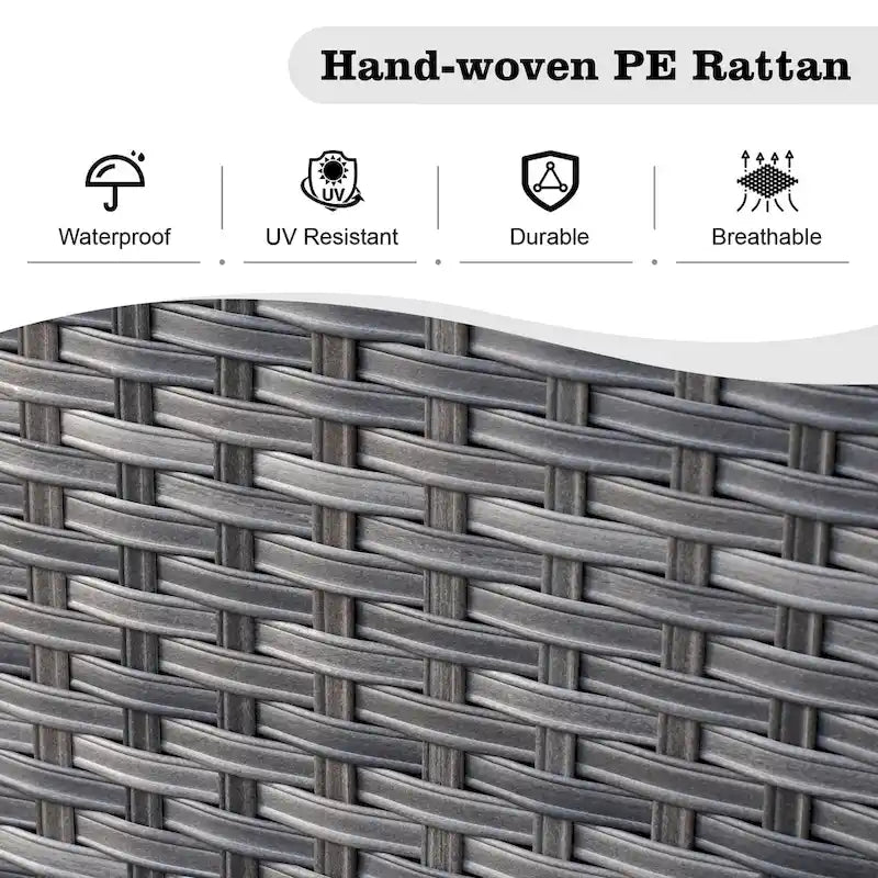 Ensemble de mobilier de patio d'extérieur 8 pièces en osier gris avec foyer HOOOWOOO