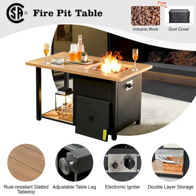 Ensemble de mobilier de patio d'extérieur 8 pièces en osier gris avec foyer HOOOWOOO