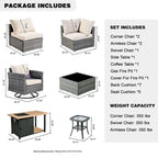 Ensemble de mobilier de patio d'extérieur 8 pièces en osier gris avec foyer HOOOWOOO